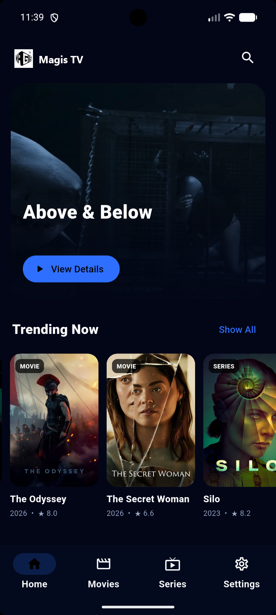 Magis TV home page screenshot